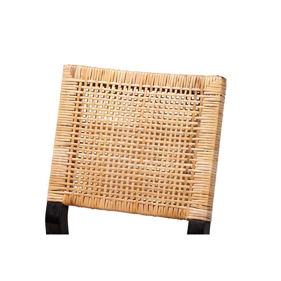Bohemian Natural Brown Rattan and Espresso Brown Mahogany Wood Dining Chair. Picture 5