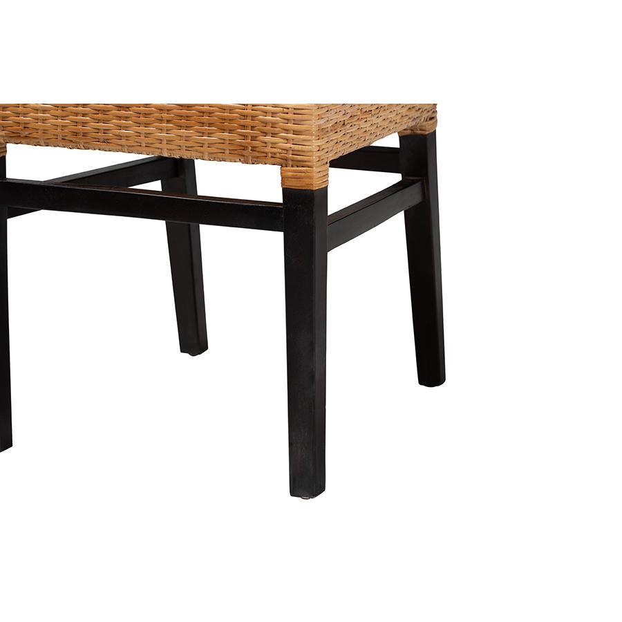 Bohemian Natural Brown Rattan and Espresso Brown Mahogany Wood Dining Chair. Picture 6