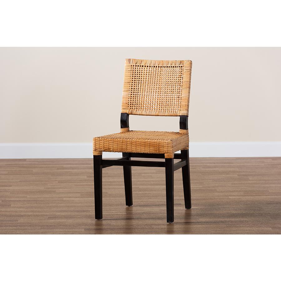 Bohemian Natural Brown Rattan and Espresso Brown Mahogany Wood Dining Chair. Picture 9