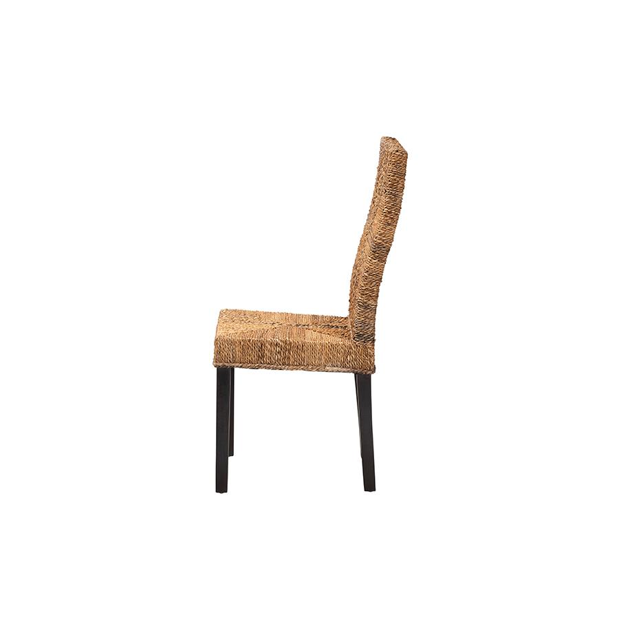 Bohemian Dark Brown Mahogany Wood and Seagrass Dining Chair. Picture 3