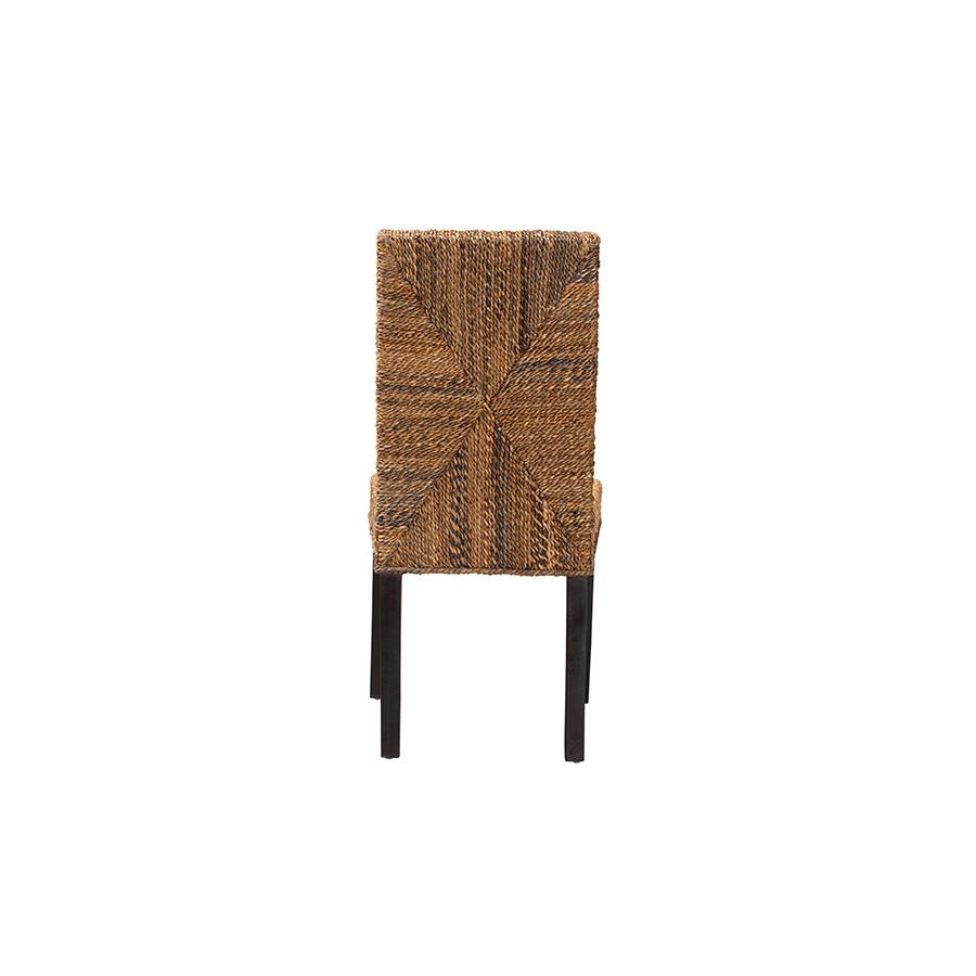 Bohemian Dark Brown Mahogany Wood and Seagrass Dining Chair. Picture 4