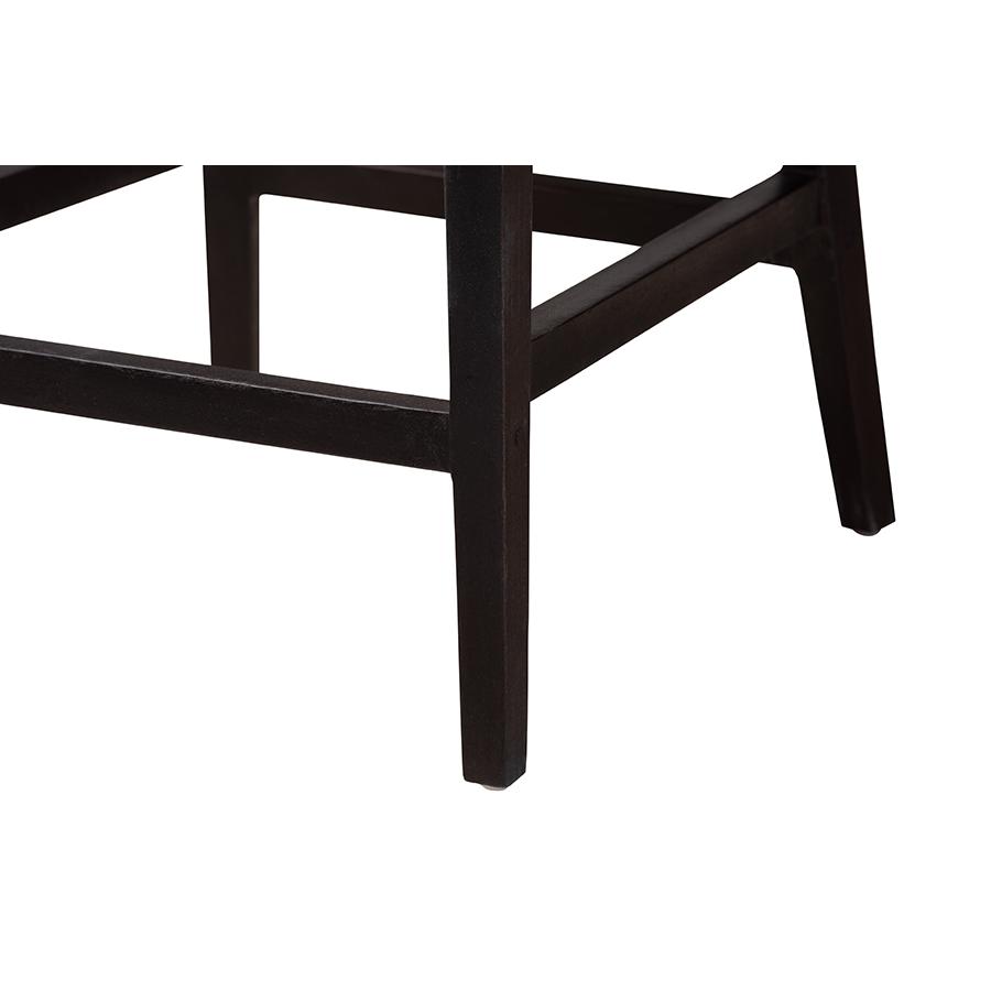 Bohemian Dark Brown Mahogany Wood and Natural Rattan Counter Stool. Picture 6