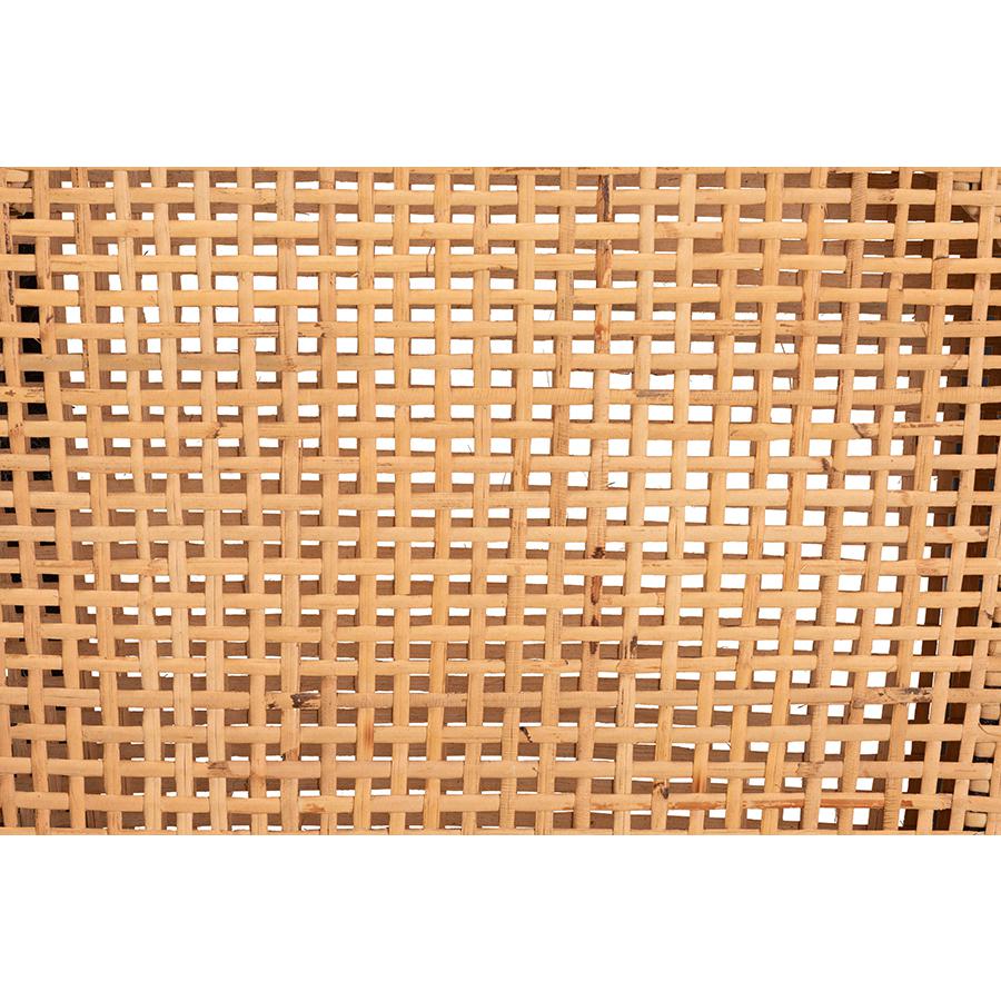 Bohemian Dark Brown Mahogany Wood and Natural Rattan Counter Stool. Picture 7