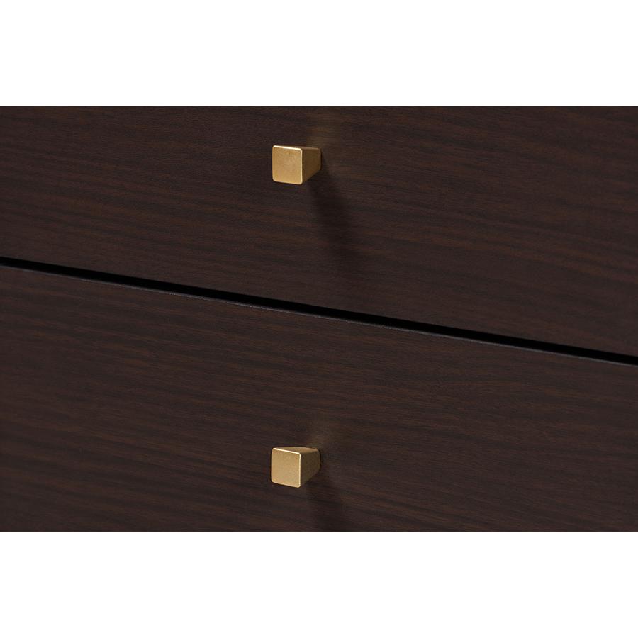 Transitional Two-Tone Black and Espresso Brown Finished Wood 2-Drawer End Table. Picture 5