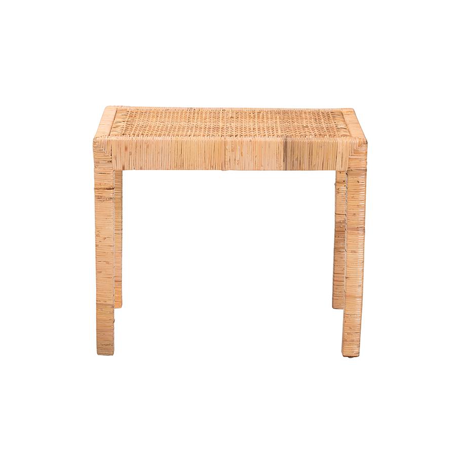 Bohemian Natural Rattan and Mahogany Wood Short Accent Bench. Picture 2