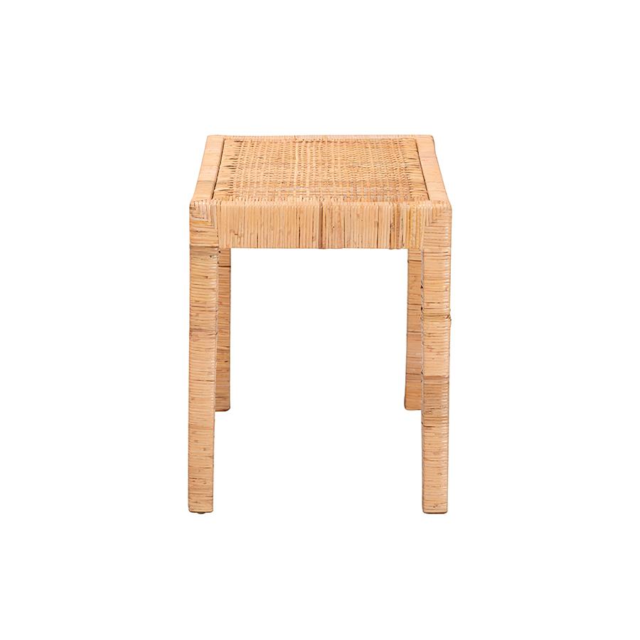 Bohemian Natural Rattan and Mahogany Wood Short Accent Bench. Picture 3