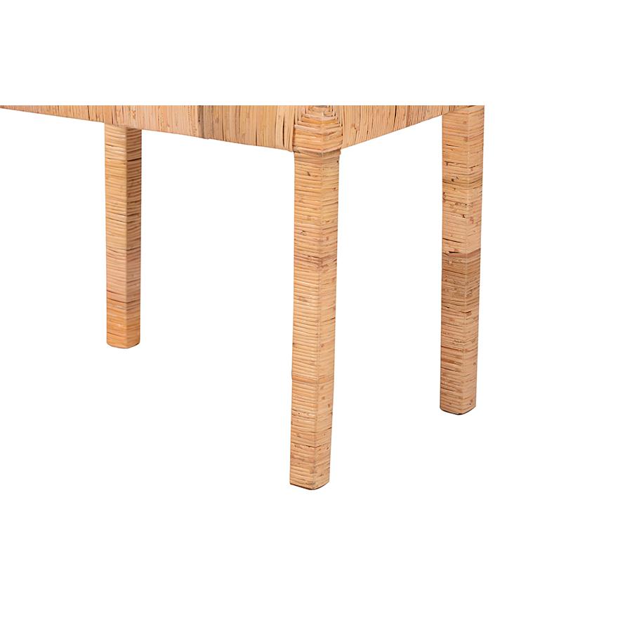 Bohemian Natural Rattan and Mahogany Wood Short Accent Bench. Picture 4