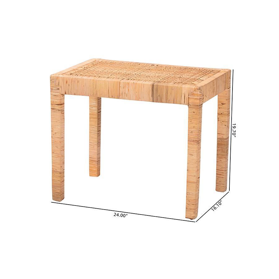 Bohemian Natural Rattan and Mahogany Wood Short Accent Bench. Picture 8