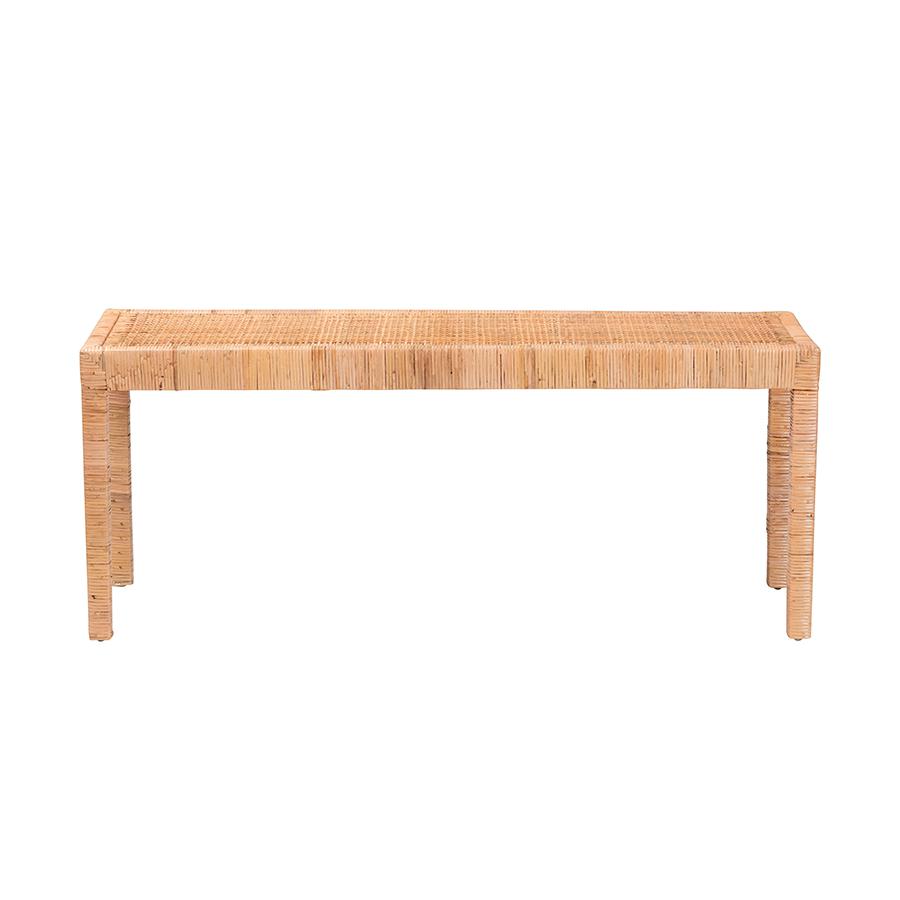 Bohemian Natural Rattan and Mahogany Wood Long Accent Bench. Picture 2