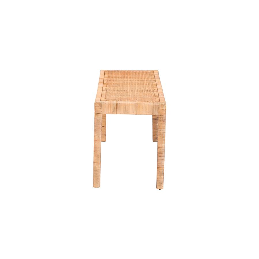 Bohemian Natural Rattan and Mahogany Wood Long Accent Bench. Picture 3