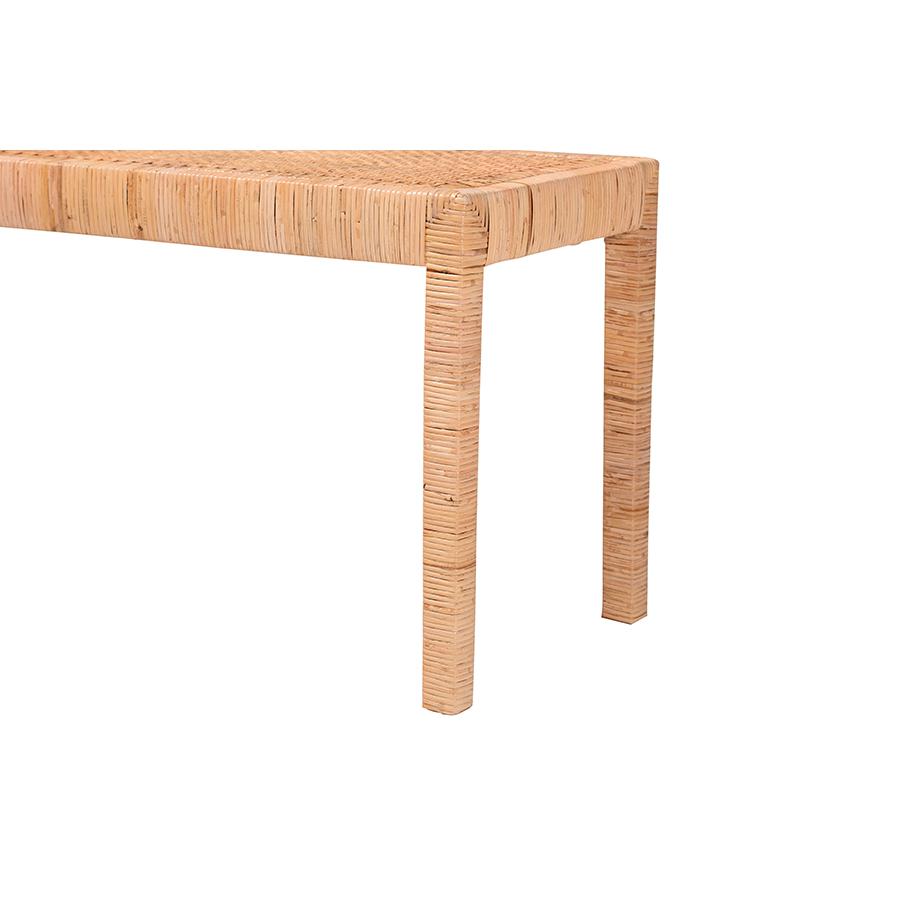 Bohemian Natural Rattan and Mahogany Wood Long Accent Bench. Picture 4