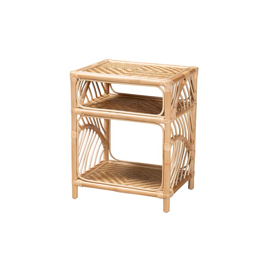 bali & pari Baara Modern Bohemian Natural Brown Rattan Nightstand. Picture 1