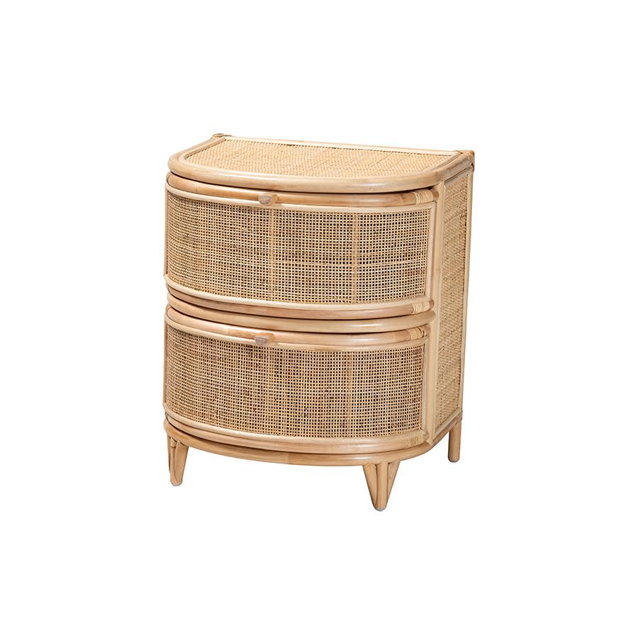 bali & pari Oleta Modern Bohemian Natural Brown Rattan 2-Drawer Nightstand. Picture 1