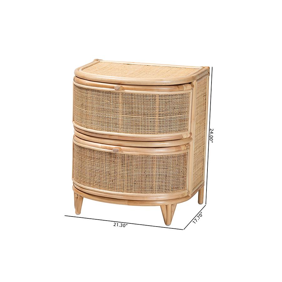 bali & pari Oleta Modern Bohemian Natural Brown Rattan 2-Drawer Nightstand. Picture 10