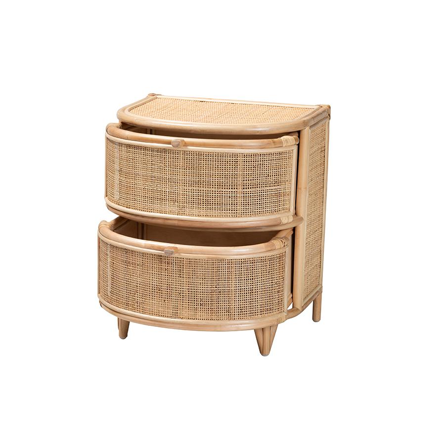 bali & pari Oleta Modern Bohemian Natural Brown Rattan 2-Drawer Nightstand. Picture 2