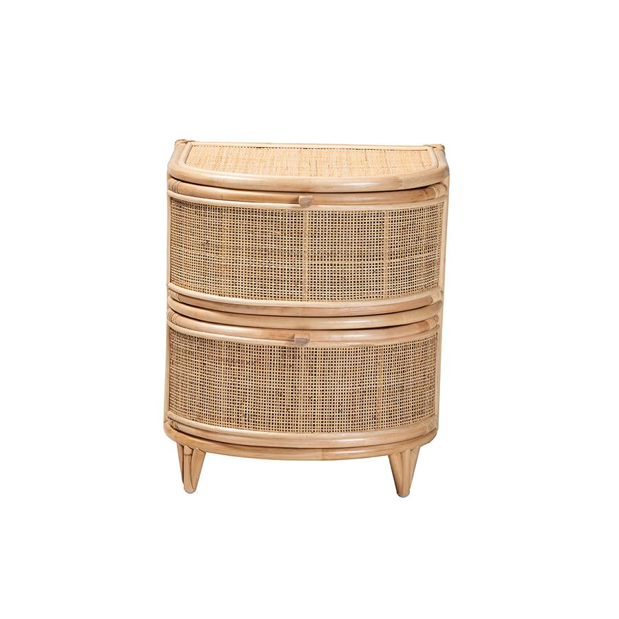 bali & pari Oleta Modern Bohemian Natural Brown Rattan 2-Drawer Nightstand. Picture 3