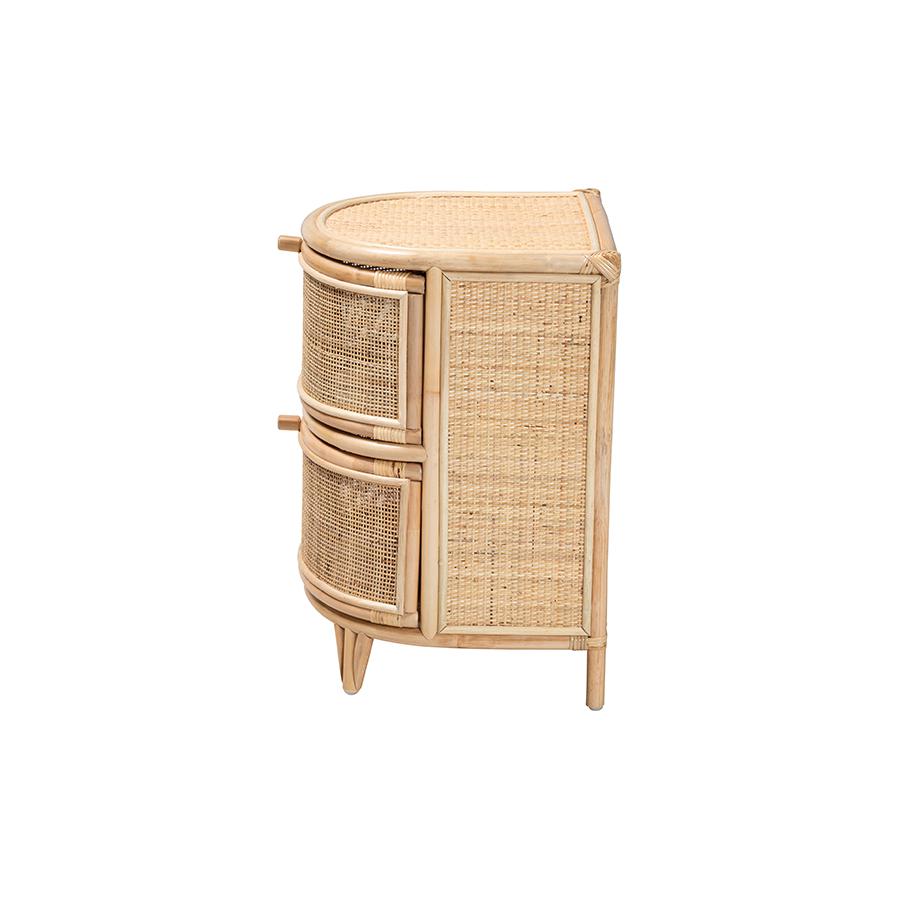 bali & pari Oleta Modern Bohemian Natural Brown Rattan 2-Drawer Nightstand. Picture 4