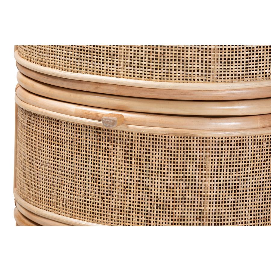 bali & pari Oleta Modern Bohemian Natural Brown Rattan 2-Drawer Nightstand. Picture 5