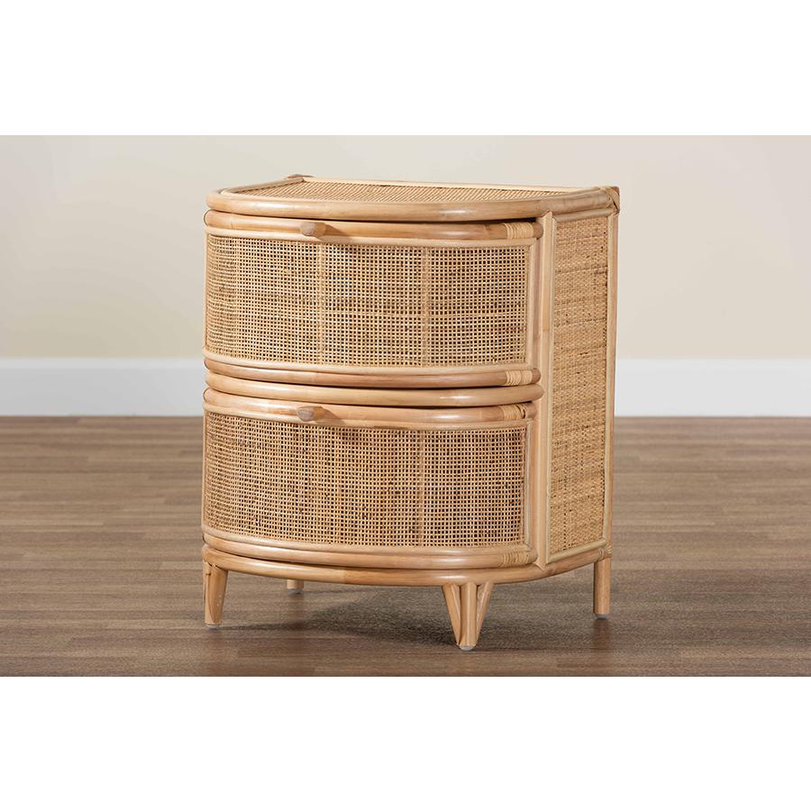 bali & pari Oleta Modern Bohemian Natural Brown Rattan 2-Drawer Nightstand. Picture 9