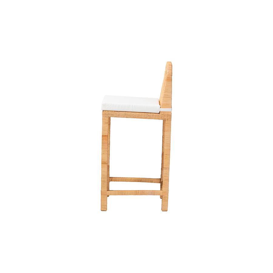 Bohemian Natural Brown Rattan and Mahogany Wood Bar Stool. Picture 3