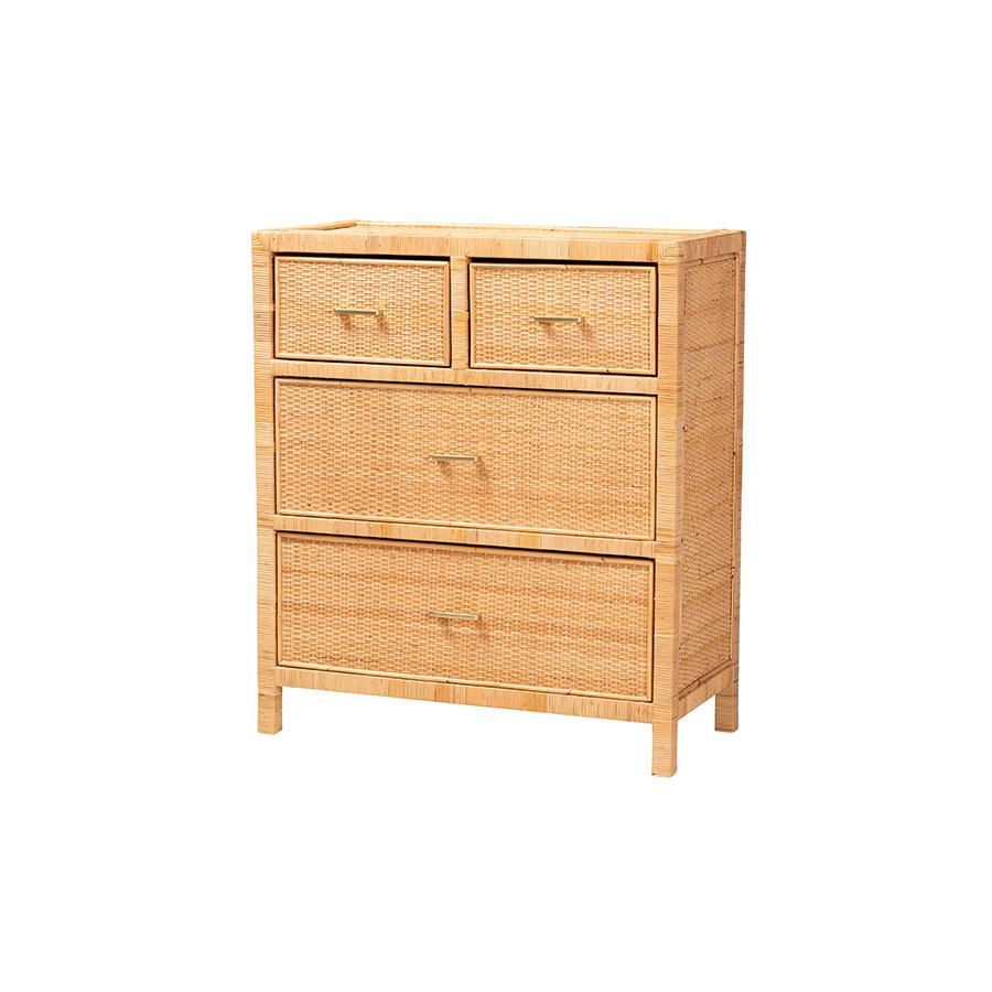 Bohemian Natural Brown Rattan and Mahogany Wood Storage Cabinet. Picture 2