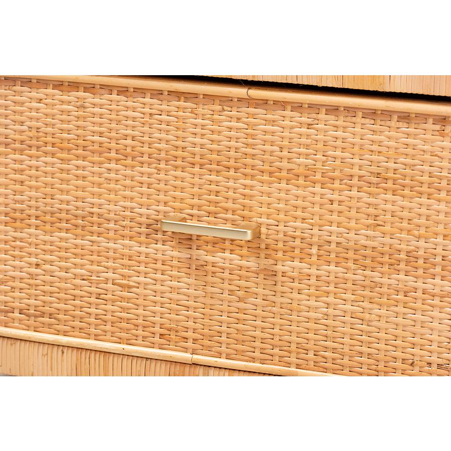 Bohemian Natural Brown Rattan and Mahogany Wood Storage Cabinet. Picture 5