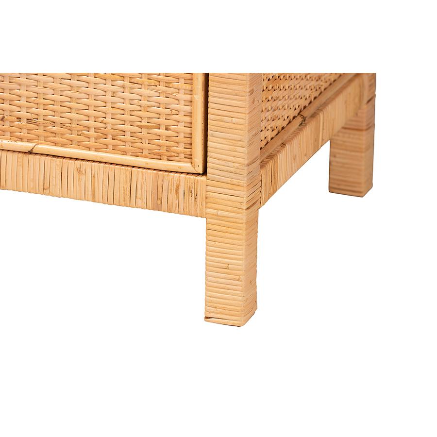 Bohemian Natural Brown Rattan and Mahogany Wood Storage Cabinet. Picture 6