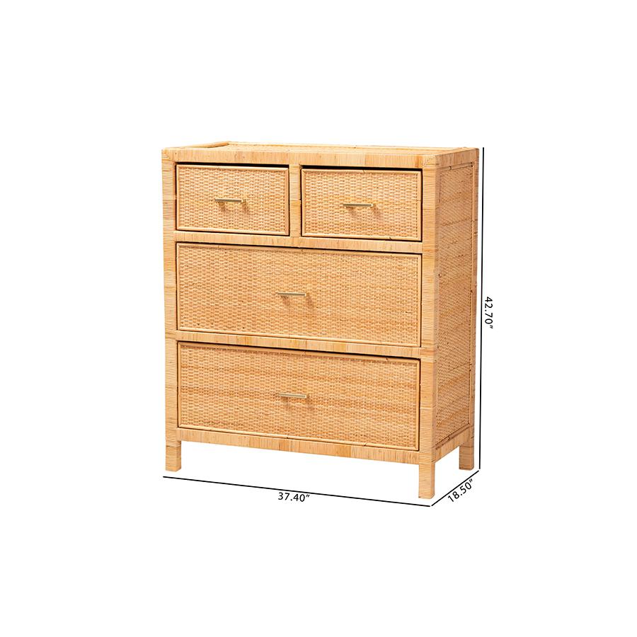 Bohemian Natural Brown Rattan and Mahogany Wood Storage Cabinet. Picture 10