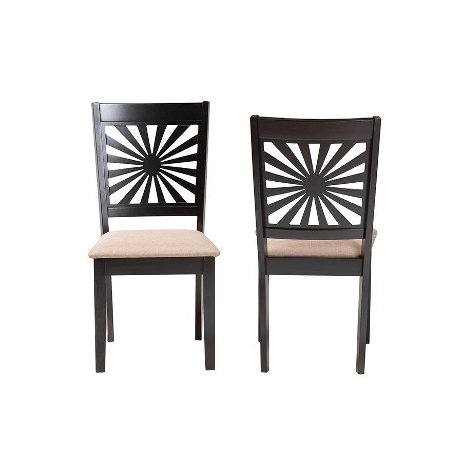Olympia Modern Beige Fabric and Espresso Brown Finished Wood Dining Chair. Picture 2