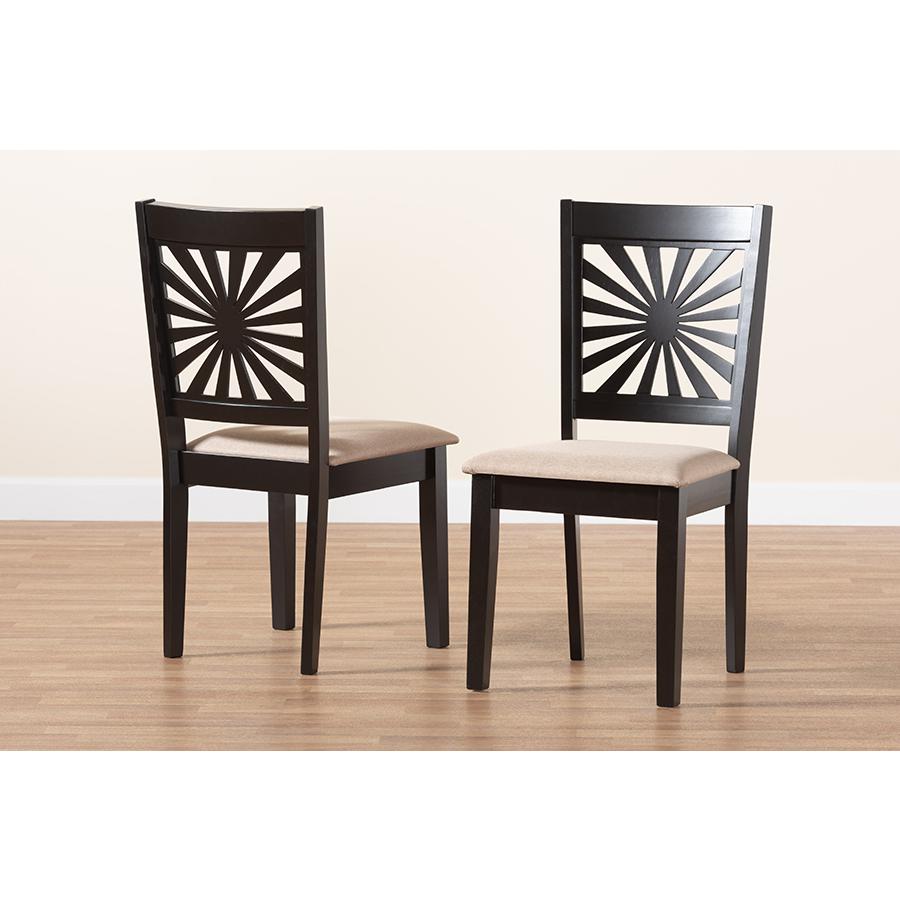 Olympia Modern Beige Fabric and Espresso Brown Finished Wood Dining Chair. Picture 8