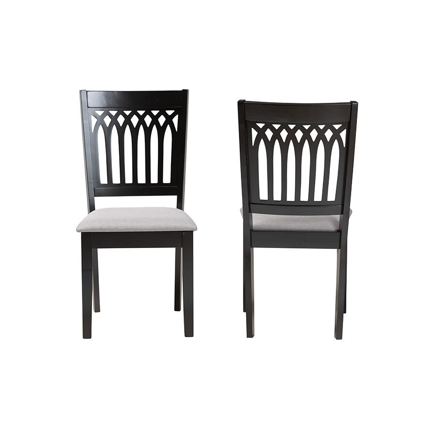 Genesis Modern Grey Fabric and Dark Brown Finished Wood 2-Piece Dining Chair Set. Picture 2