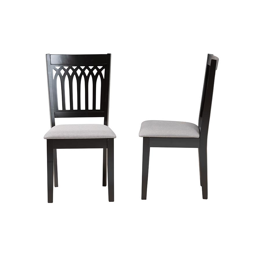 Genesis Modern Grey Fabric and Dark Brown Finished Wood 2-Piece Dining Chair Set. Picture 3