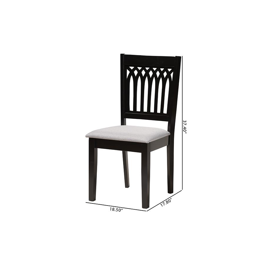 Genesis Modern Grey Fabric and Dark Brown Finished Wood 2-Piece Dining Chair Set. Picture 9