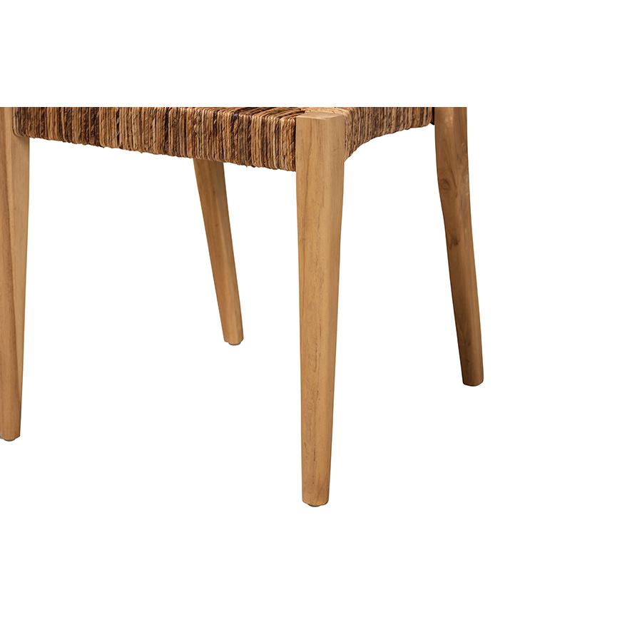 Bohemian Natural Brown Teak Wood and Seagrass 2-Piece Dining Chair Set. Picture 5