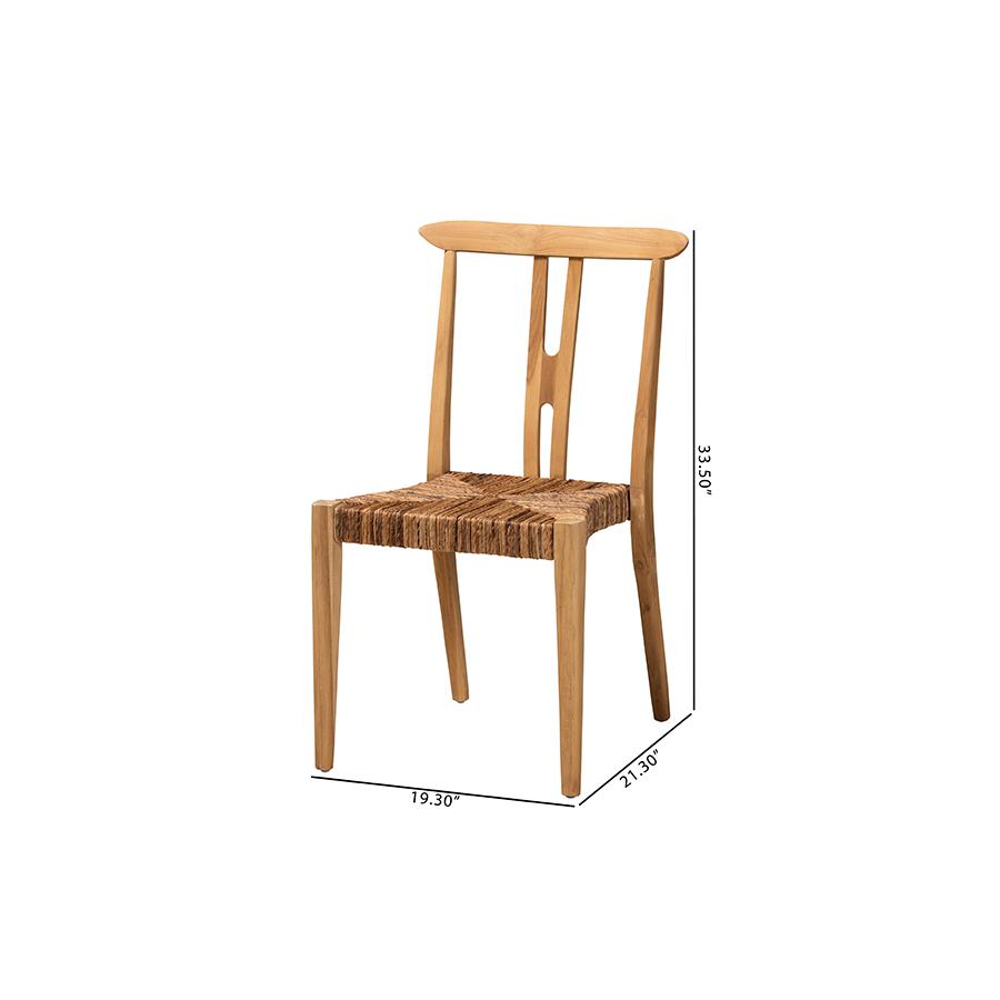 Bohemian Natural Brown Teak Wood and Seagrass 2-Piece Dining Chair Set. Picture 9