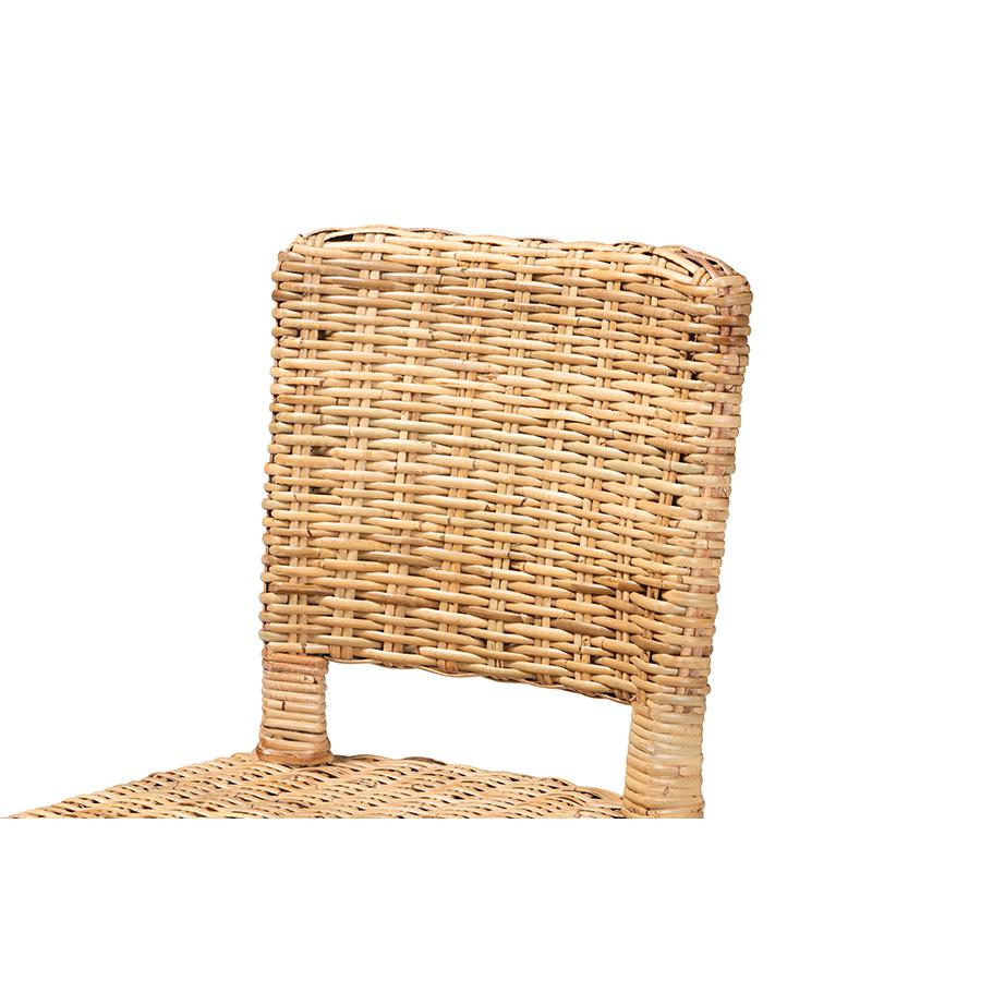 Bohemian Dark Brown Finished Wood and Natural Rattan 2-Piece Dining Chair Set. Picture 4