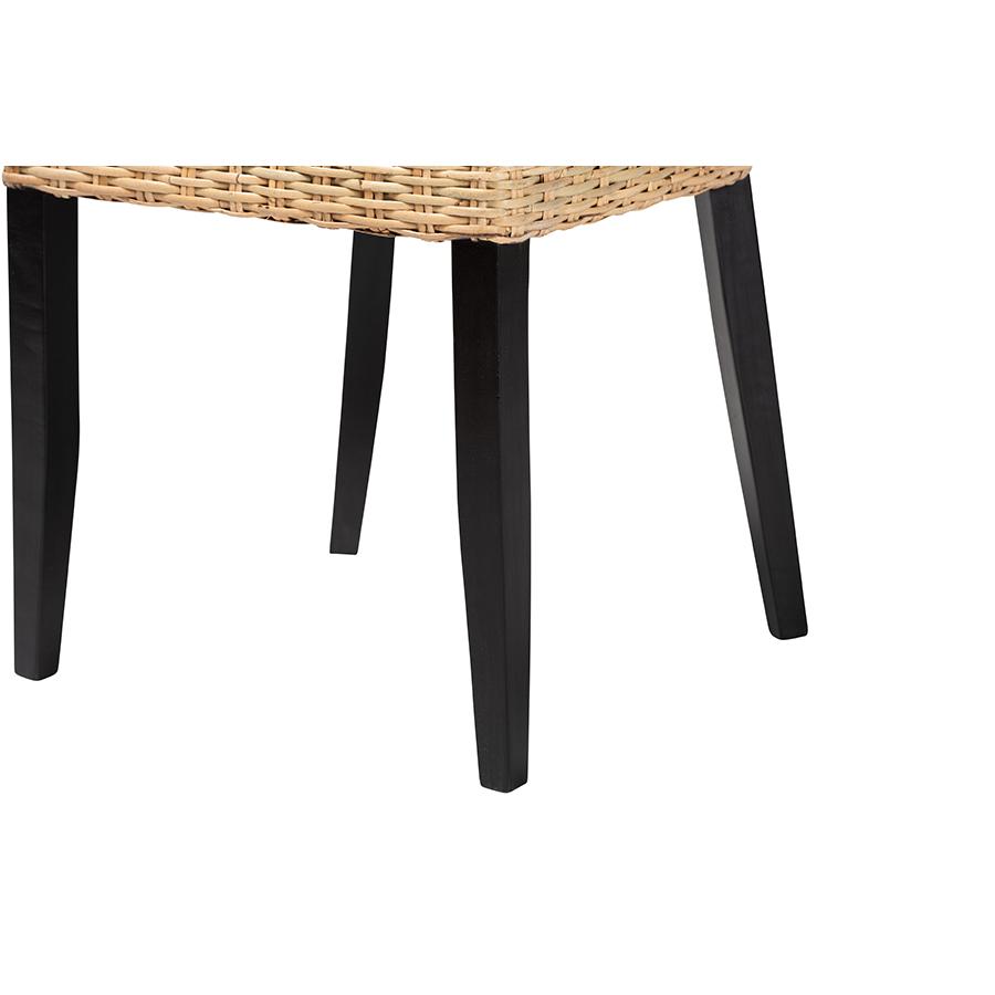 Bohemian Dark Brown Finished Wood and Natural Rattan 2-Piece Dining Chair Set. Picture 5