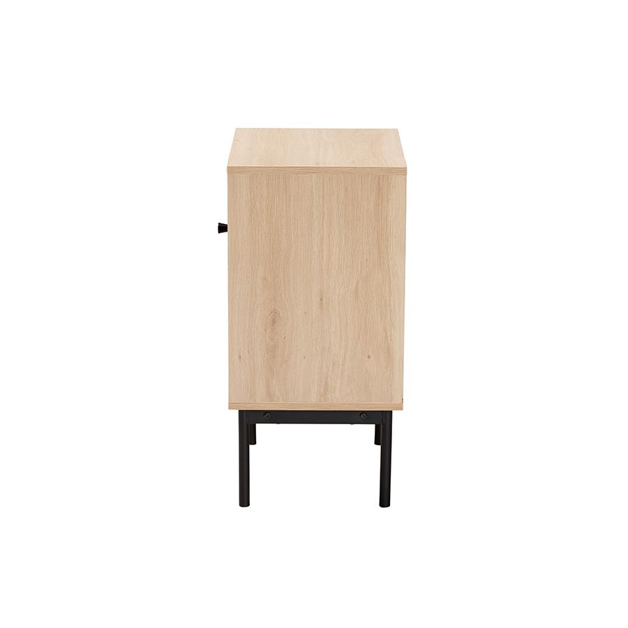 Light Brown and Black 1-Door Cabinet with Woven Rattan Accent. Picture 4