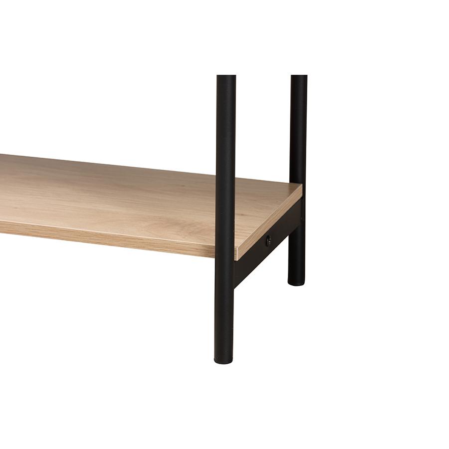 Light Brown  and Black 2-Drawer Console Table with Woven Rattan Accent. Picture 6