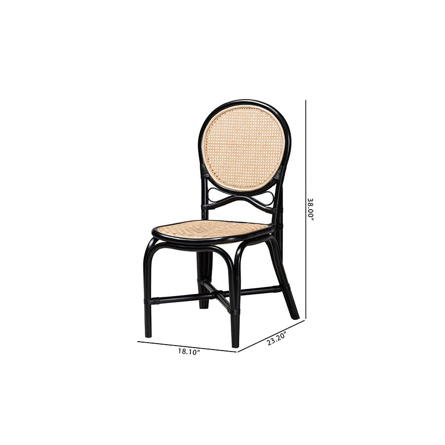 Two-Tone Black and Natural Brown Rattan Dining Chair. Picture 10