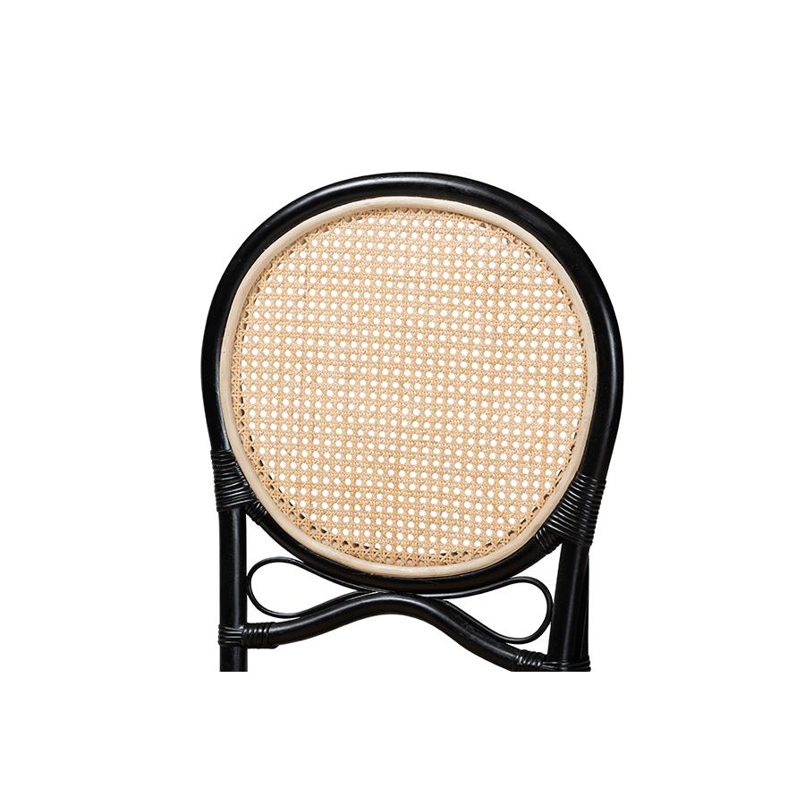 Two-Tone Black and Natural Brown Rattan Dining Chair. Picture 5