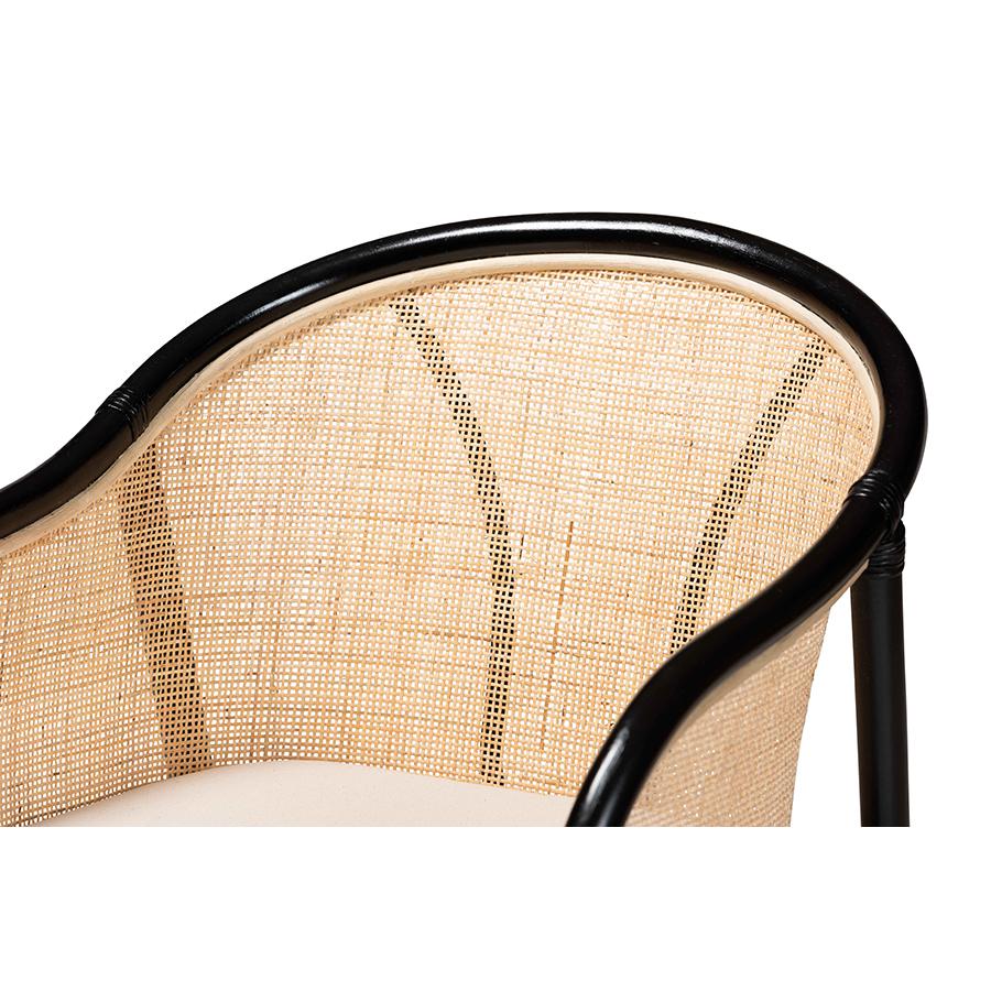 Bohemian Two-Tone Black and Natural Brown Rattan 2-Piece Dining Chair Set. Picture 4