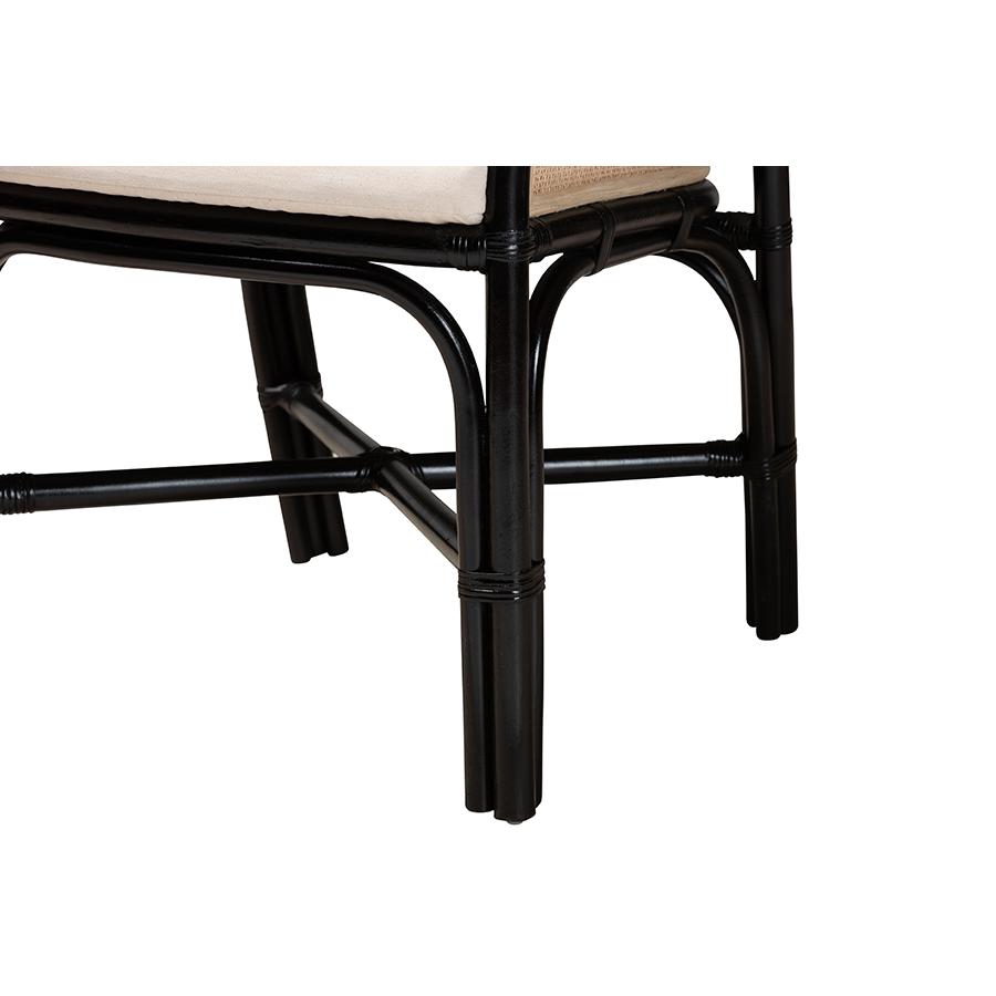 Bohemian Two-Tone Black and Natural Brown Rattan 2-Piece Dining Chair Set. Picture 5