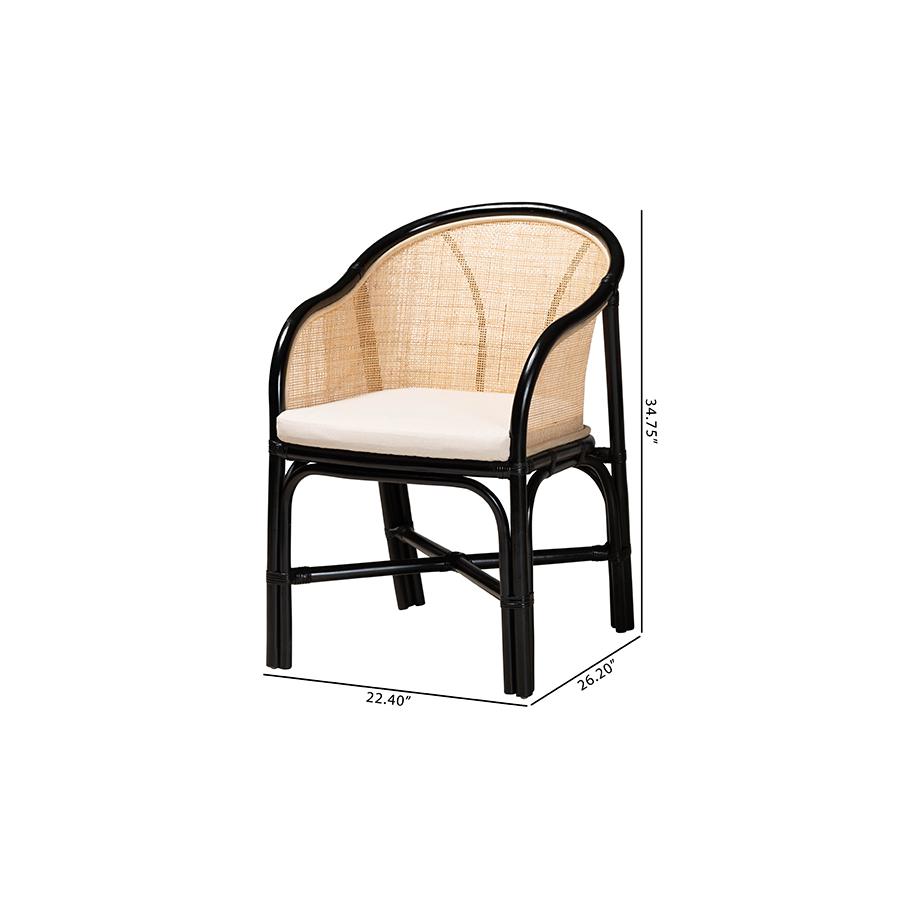 Bohemian Two-Tone Black and Natural Brown Rattan 2-Piece Dining Chair Set. Picture 9