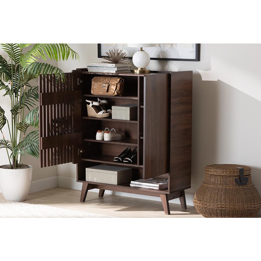Baxton Studio Paricia Mid-Century Modern Walnut Brown Finished Wood Shoe Cabinet. Picture 10