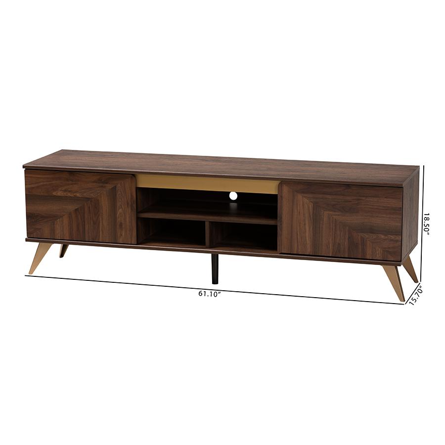 Transitional Walnut Brown Finished Wood 2-Door TV Stand. Picture 10