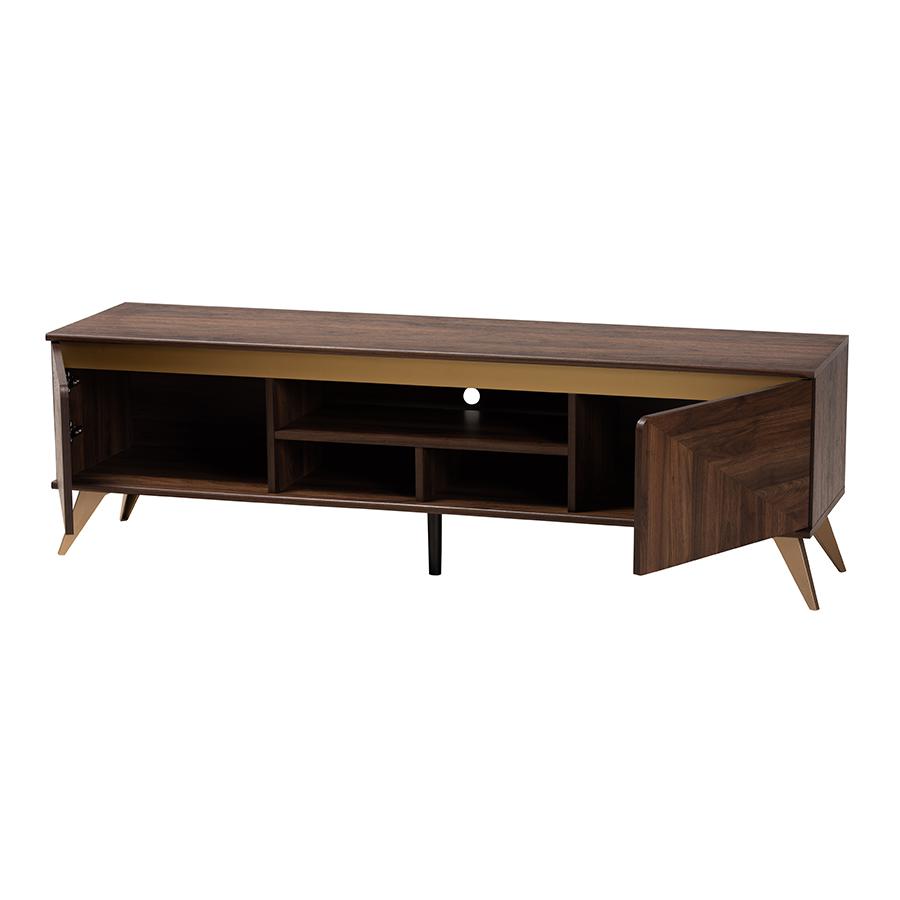 Transitional Walnut Brown Finished Wood 2-Door TV Stand. Picture 2