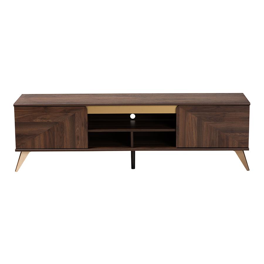 Transitional Walnut Brown Finished Wood 2-Door TV Stand. Picture 3