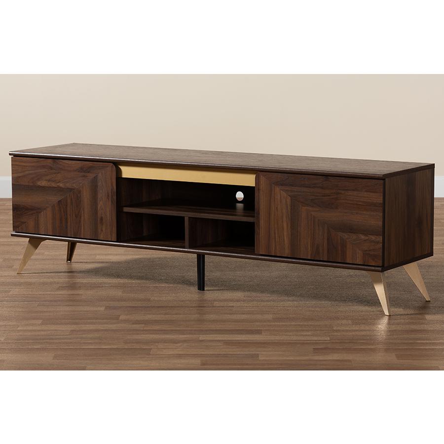 Transitional Walnut Brown Finished Wood 2-Door TV Stand. Picture 9