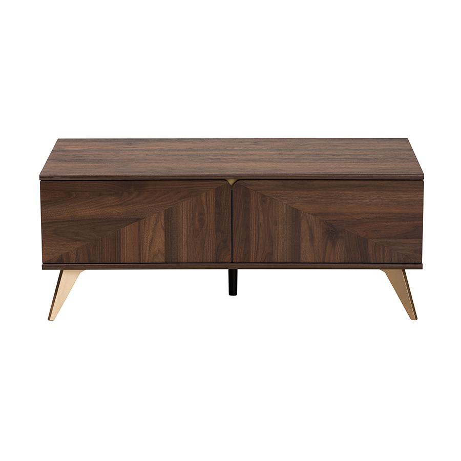 Transitional Walnut Brown Finished Wood 2-Drawer Coffee Table. Picture 3